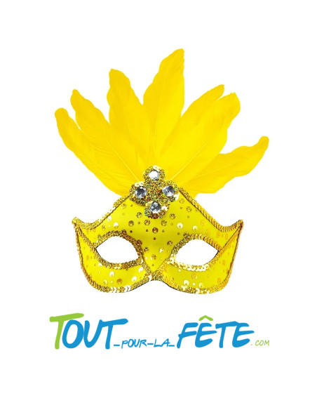 Masque loup couleur fluo neon avec plumes ( vert - jaune ) taille unique pour adulte