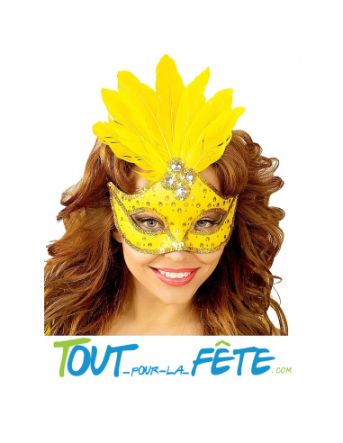 Masque loup couleur fluo neon avec plumes ( vert - jaune ) taille unique pour adulte