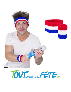 Set 1 Bandeau et 1 bracelet Eponge Bleu, Blanc, Rouge France 2 pièces 2