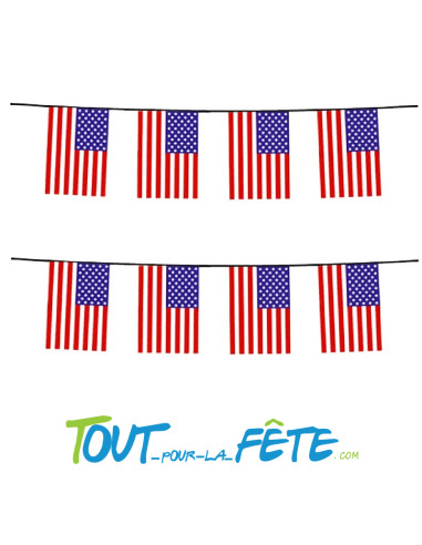 Guirlande de fanions drapeaux USA 6 mètres en polyester (20 drapeaux)