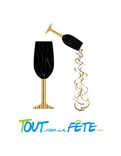 Flute de champagne à suspendre en carton 30 cm noir et doré – Décoration festive