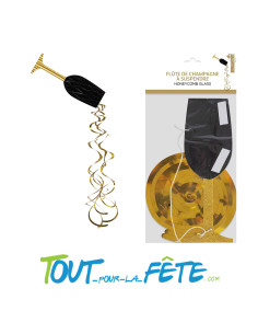Flute de champagne à suspendre en carton 30 cm noir et doré – Décoration festive 2