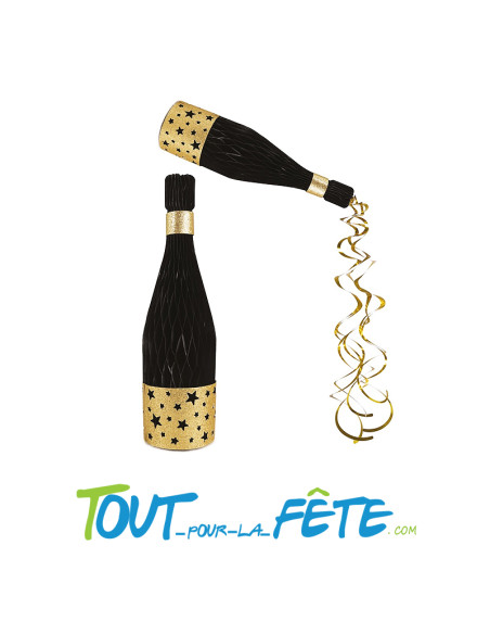 Bouteille de champagne à suspendre en carton 30 cm noir et doré – Décoration festive