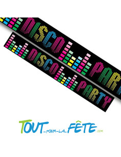 Ruban de délimitation "Disco Party" noir, multicolore thème disco, année 80 2