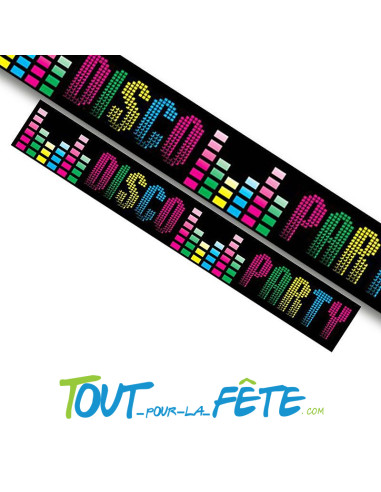 Ruban de délimitation "Disco Party" noir, multicolore thème disco, année 80