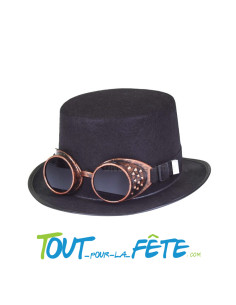 Chapeau haut de forme steampunk avec lunettes adulte 12 cm
