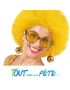Lunettes ronde avec boule disco suspendu couleur or accessoire année 80