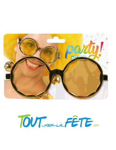 Lunettes ronde avec boule disco suspendu couleur or accessoire année 80