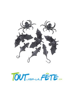 Lot de 8 Animaux d'Halloween en Plastique chauve souris, rats, araignées