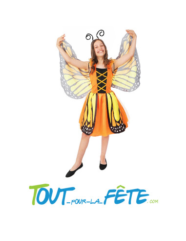 Déguisement de papillon taille enfant orange (robe, ailes, serre-tête)