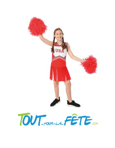 Déguisement Pom-Pom Girl Rouge et Blanc Enfant – Costume Cheerleader USA