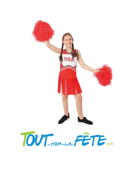 Déguisement Pom-Pom Girl Rouge et Blanc Enfant – Costume Cheerleader USA