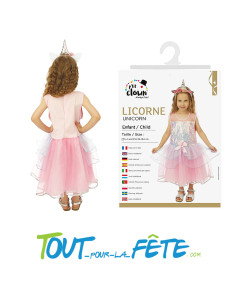 Déguisement licorne enfant – Robe rose à sequins avec serre-tête corne et fleurs 2