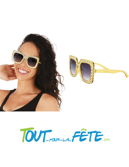 Lunettes Disco Dorées avec Strass – Verres Teintés Accessoire Festif