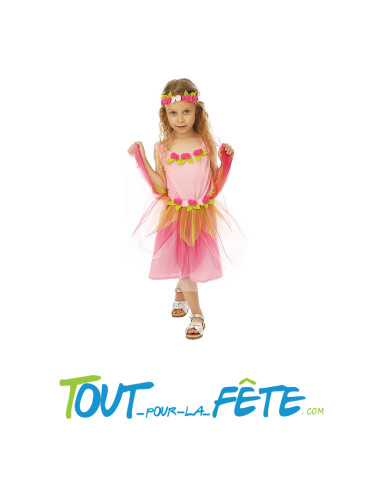 Déguisement de fée taille enfant fille rose, vert (robe, bandeau)