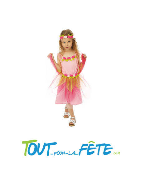 Déguisement de fée taille enfant fille rose, vert (robe, bandeau)