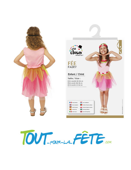 Déguisement de fée taille enfant fille rose, vert (robe, bandeau)