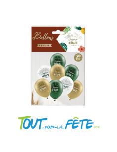 Lot de 8 Ballons Latex 30 cm "Joyeuse Retraite" – Vert, Or & Blanc 2