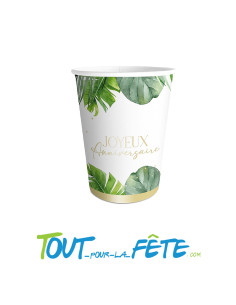 Lot de 6 gobelets en carton joyeux anniversaire tropical party contenance 25cl