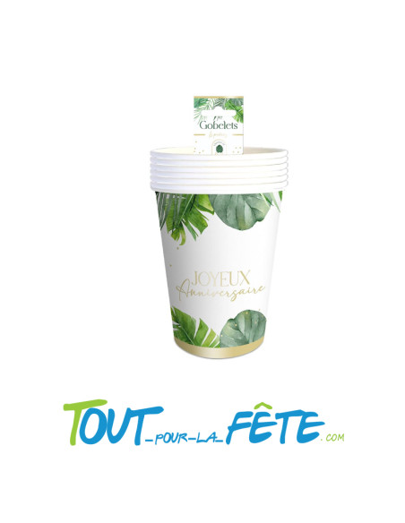 Lot de 6 gobelets en carton joyeux anniversaire tropical party contenance 25cl