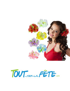 Fleurs tropical polyester pour cheveux avec pince transparente ( rouge - rose - violet - jaune - blanc - bleu )