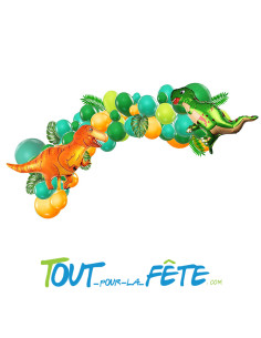 Kit 50 ballons dinosaures – Ballons latex vert & orange + ballon dinosaure