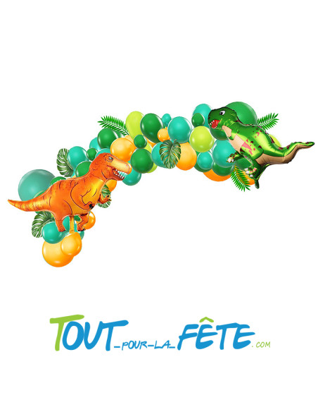 Kit 50 ballons dinosaures – Ballons latex vert & orange + ballon dinosaure