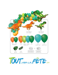 Kit 50 ballons dinosaures – Ballons latex vert & orange + ballon dinosaure 2