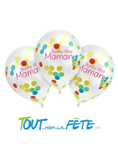 Lot de 3 ballons confettis multicolore "bonne fête maman" taille 30cm