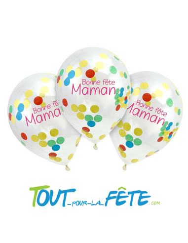 Lot de 3 ballons confettis multicolore "bonne fête maman" taille 30cm