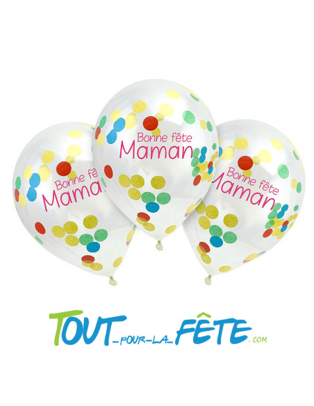 Lot de 3 ballons confettis multicolore "bonne fête maman" taille 30cm