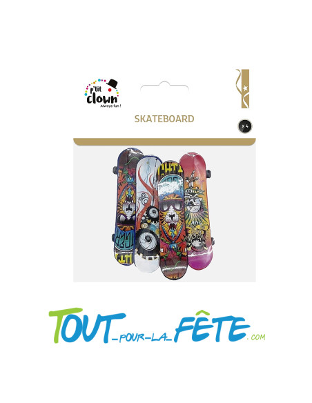 Lot de 4 Mini Skateboards 10 cm – Jouets pour Piñata et Anniversaire Enfant