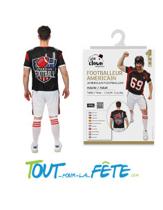 Déguisement Footballeur Américain Adulte – T-shirt Noir et Rouge N°69 & Short Blanc 2