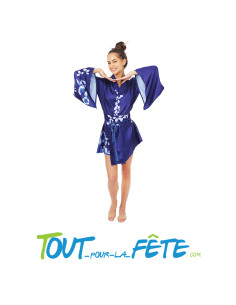 Déguisement Kimono Japonais Adulte Bleu – Costume Élégant à Motifs Floraux Blancs