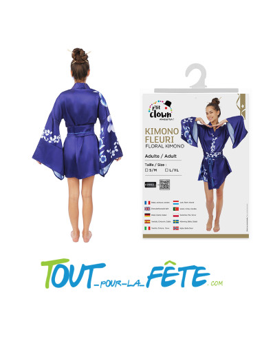Déguisement Kimono Japonais Adulte Bleu – Costume Élégant à Motifs Floraux Blancs