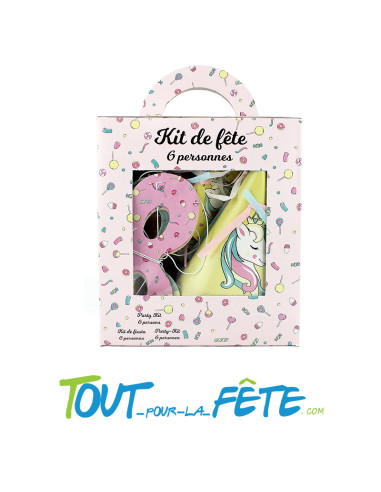 Kit de Fête Licorne pour 6 Personnes | 60 Boules Papier - 6 Sarbacanes - Serpentins - Chapeaux - Sans-Gênes - Loups