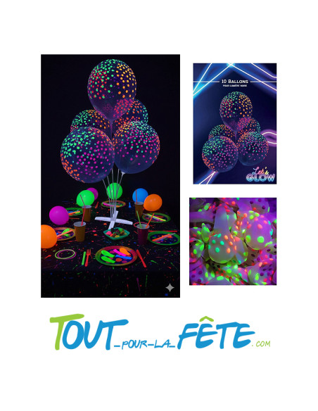 Lot de 10 Ballons latex 30 cm Fluo neon UV Coloris néon réagissant lumière noire