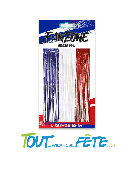 Rideau frange métallisé tricolore France bleu, blanc, rouge 100x200 cm