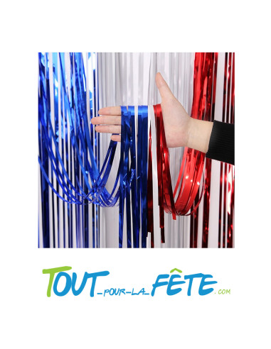 Rideau frange métallisé tricolore France bleu, blanc, rouge 100x200 cm