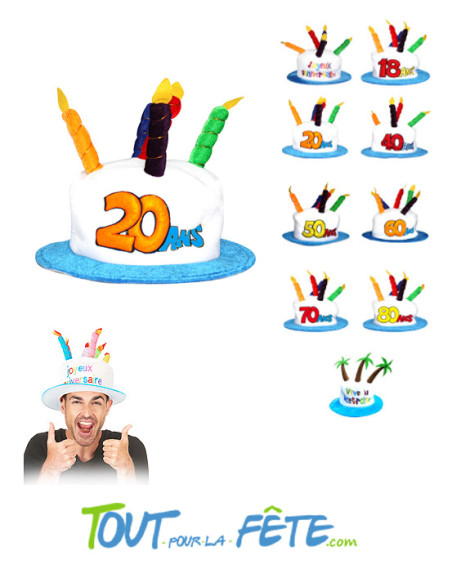 Chapeaux bougies joyeux anniversaire 20 ans