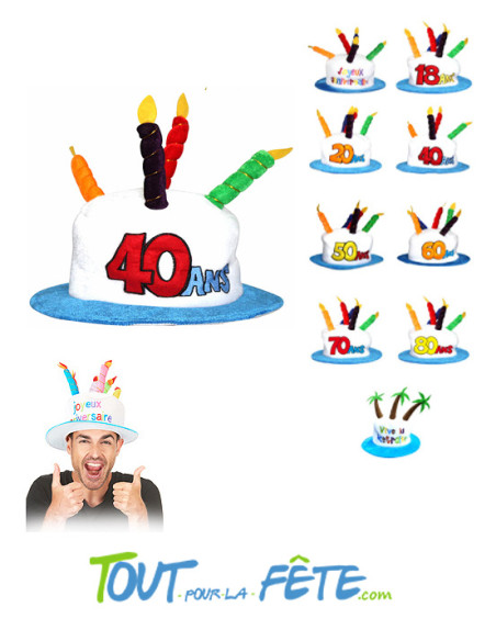 Chapeaux bougies joyeux anniversaire 40 ans