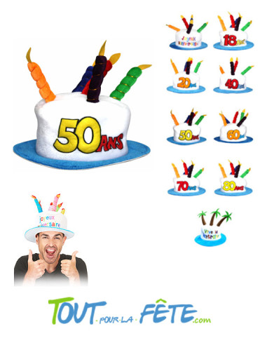 Chapeaux bougies joyeux anniversaire 50 ans