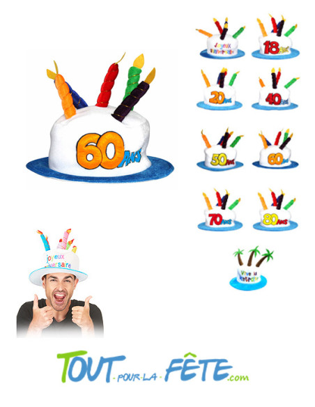 Chapeaux bougies joyeux anniversaire 60 ans