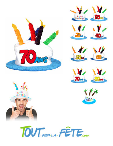 Chapeaux bougies joyeux anniversaire 70 ans