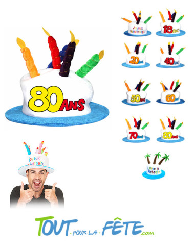 Chapeaux bougies joyeux anniversaire 80 ans