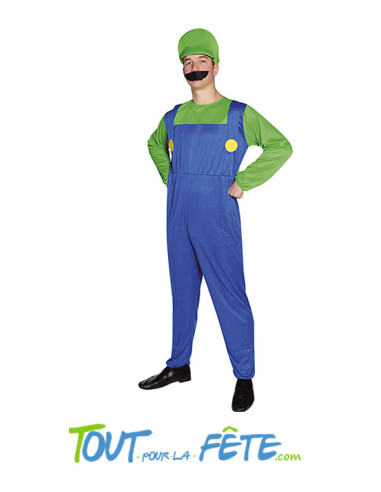 Déguisement adulte Plombier Super Mario vert et bleu