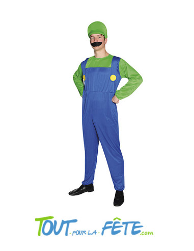 Déguisement adulte Plombier Super Mario vert et bleu