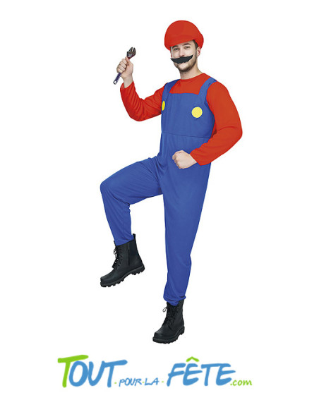 Déguisement adulte Plombier Super Mario rouge et bleu
