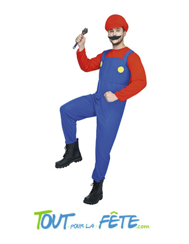 Déguisement adulte Plombier Super Mario rouge et bleu
