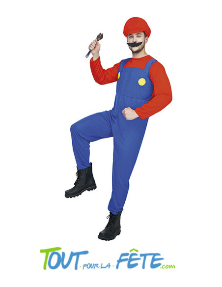 Déguisement adulte Plombier Super Mario rouge et bleu